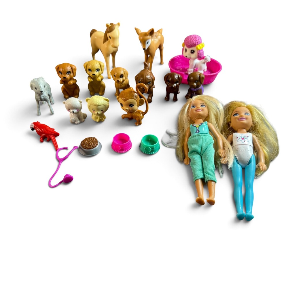 Mattel Barbie Chelsea Doll Lot with Animals Puppies Horse Monkey Poodle 2014-16